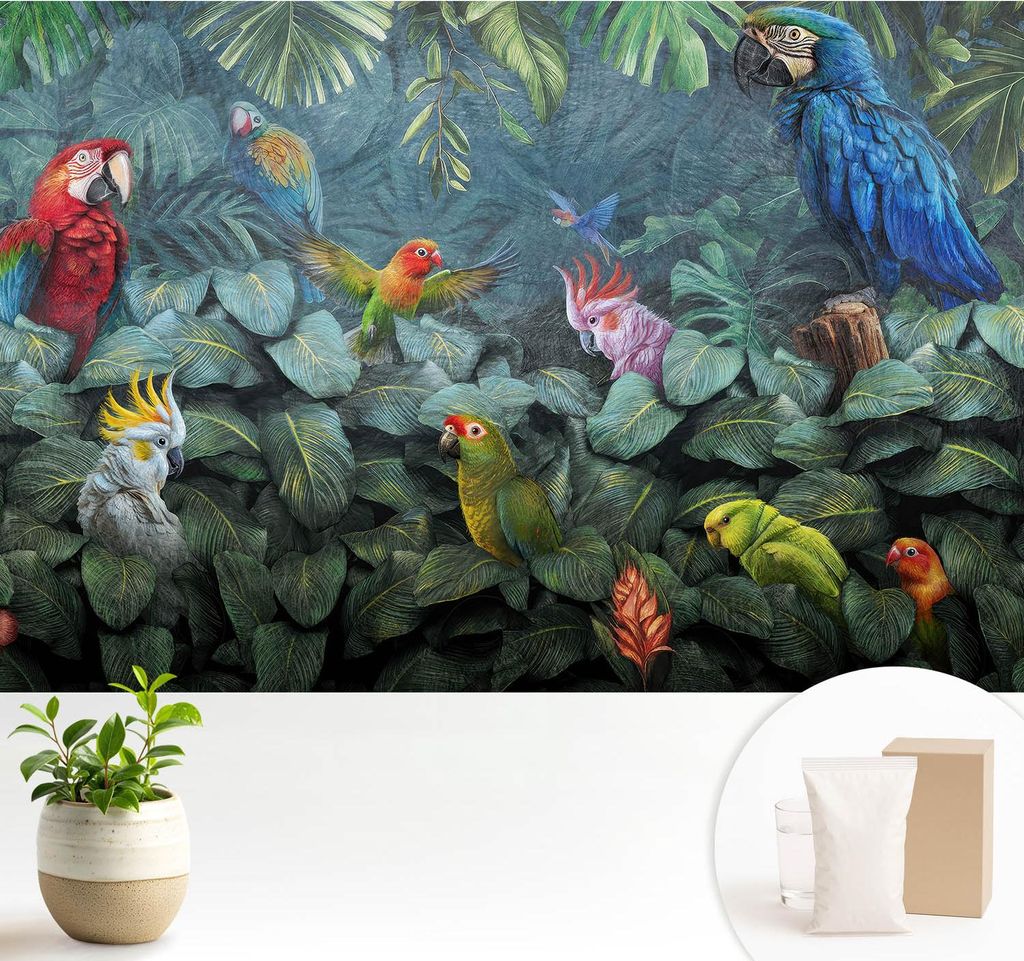 Fototapete - 104x70 cm - Tapete - Wandtapete - Wandbilder - Dekofolie - Tapete Folie - Wand - Dekoration - Wohnzimmer - Exotischer Dschungel