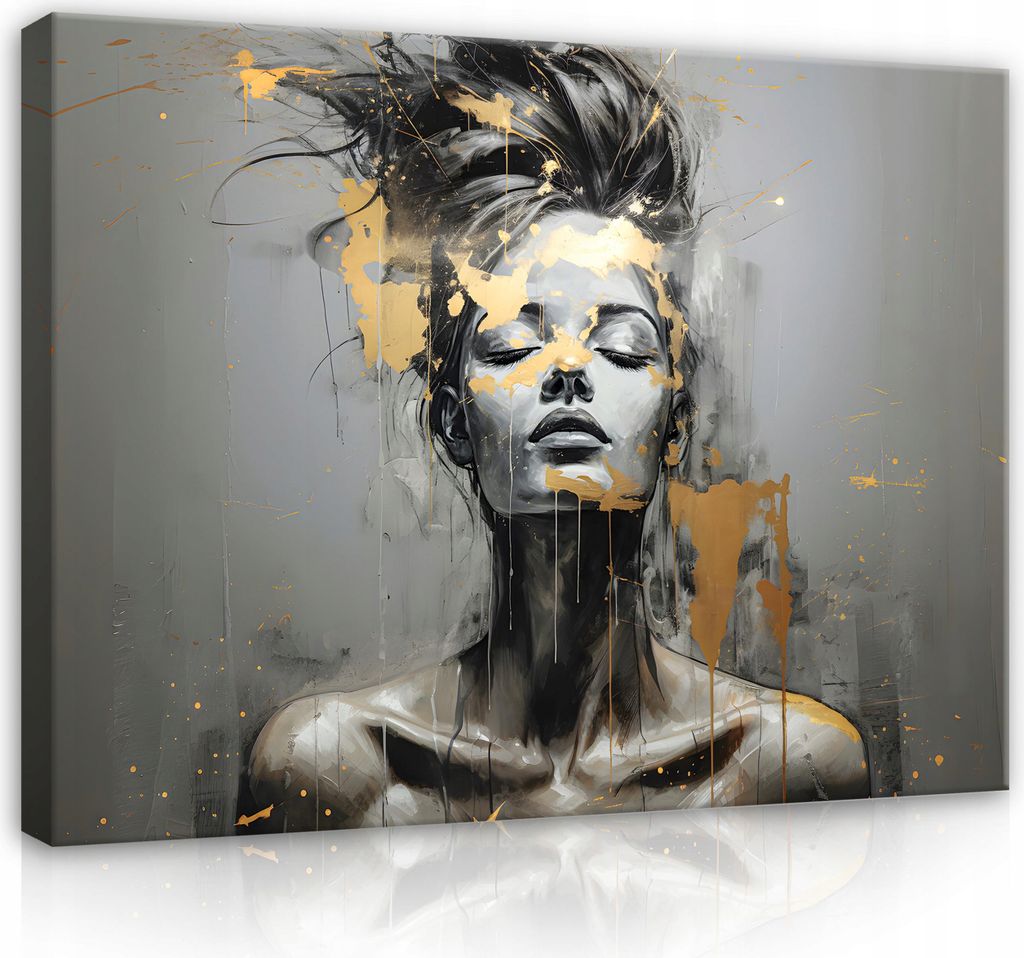 Leinwandbilder Abstrakt Frau Grau Gold 120x80 cm XXL Modern Canvas Bild auf Leinwand Bilder Leinwandbild Wandbilder Wohnzimmer Schlafzimmer