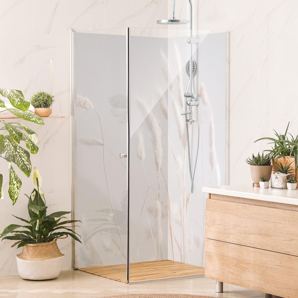 Duschrückwand mit Motiv selbstklebend - 0.61 mm Wandpaneel wasserfest Gräser beige Landhaus Badrückwand fugenlos Premium matt 100x200 cm