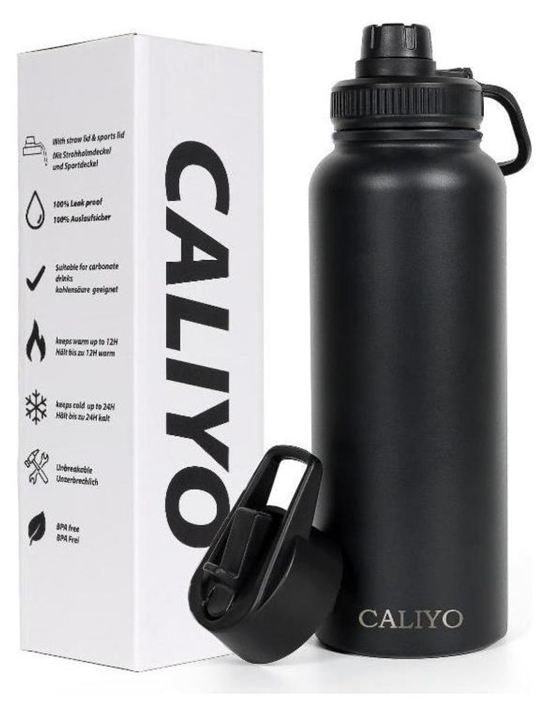 CALIYO Edelstahl-Wasserflasche 1150 ml Thermoskanne hohe Produktbild 