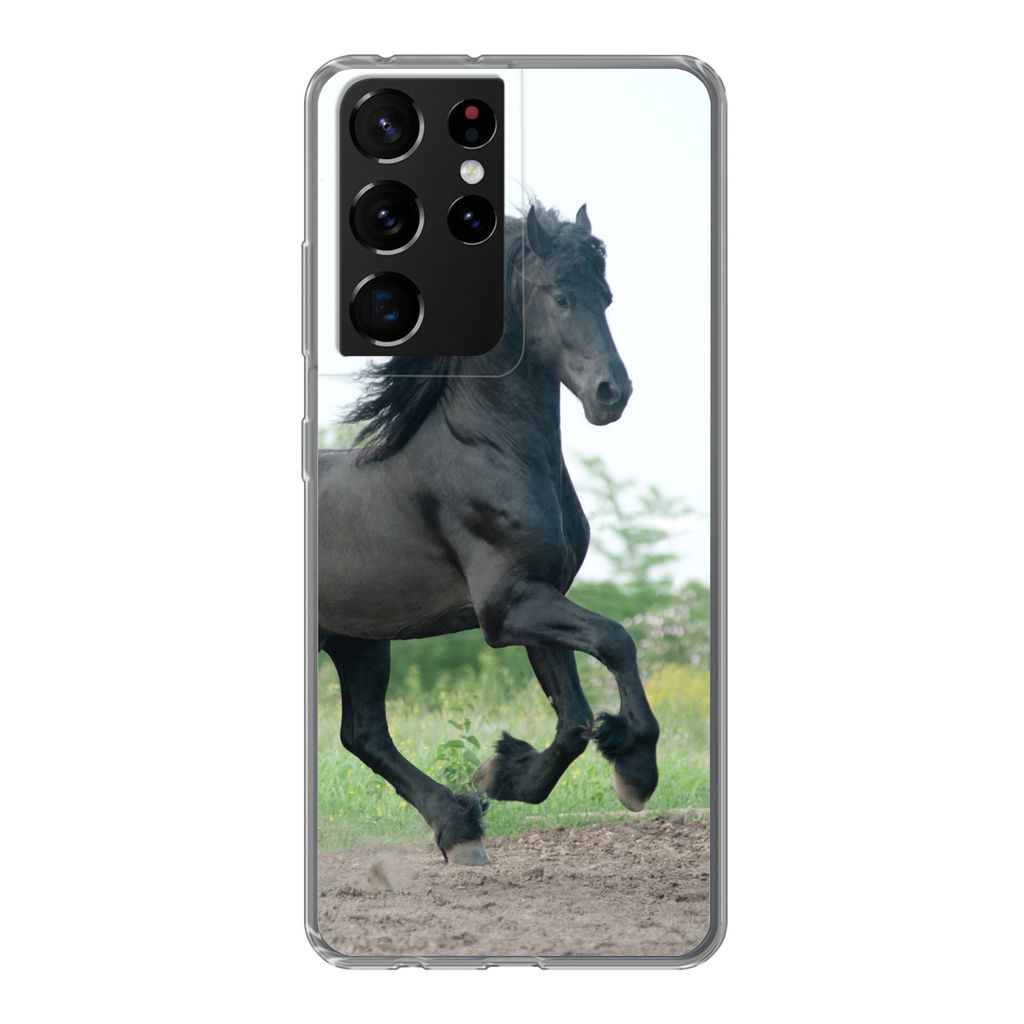 MuchoWow Handyhülle Schutzhülle Hülle für Samsung Galaxy S21 Ultra Pferd - Schwarz - Natur Silikon Softcase Handy Hülle - Mobiltelefon