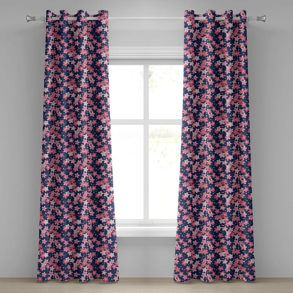 Rideau à œillets bleu marine et rose 280x245 cm Sakura Printanier