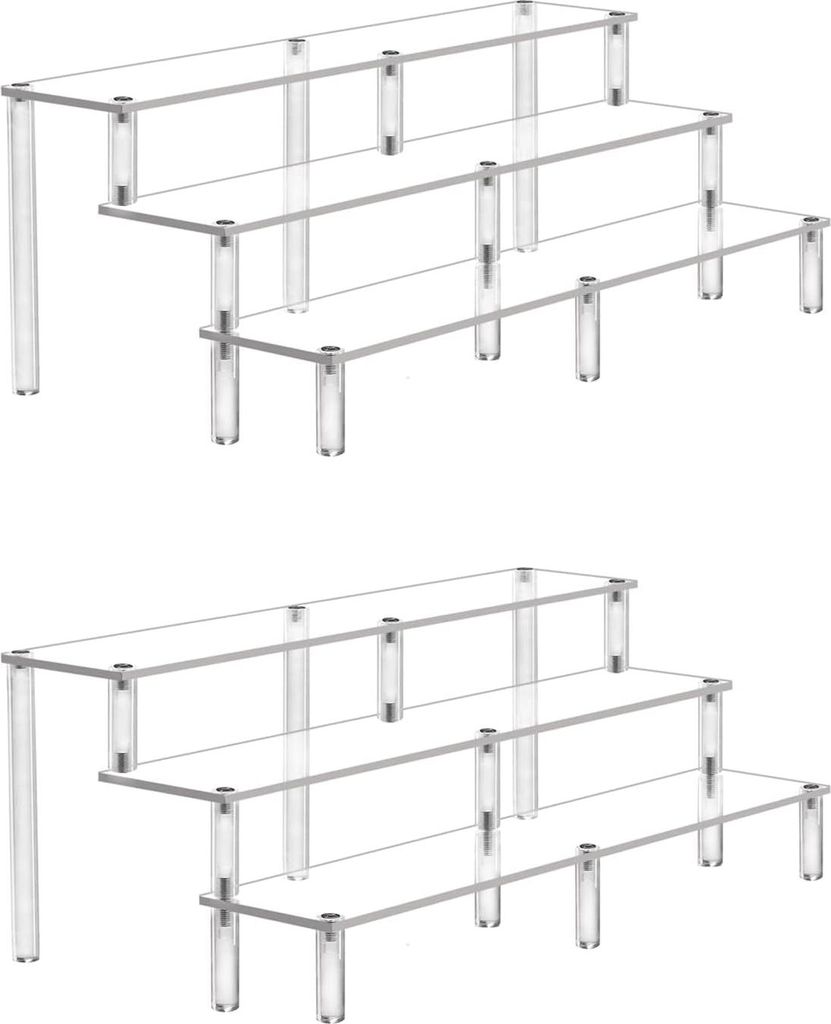 Acryl Display Plank Riser 3 Niveaus - Pop Figuren Elevation Display Große Erhöhungen für Cupcake Organisator - Kollektion Teller Büro 2 Packs