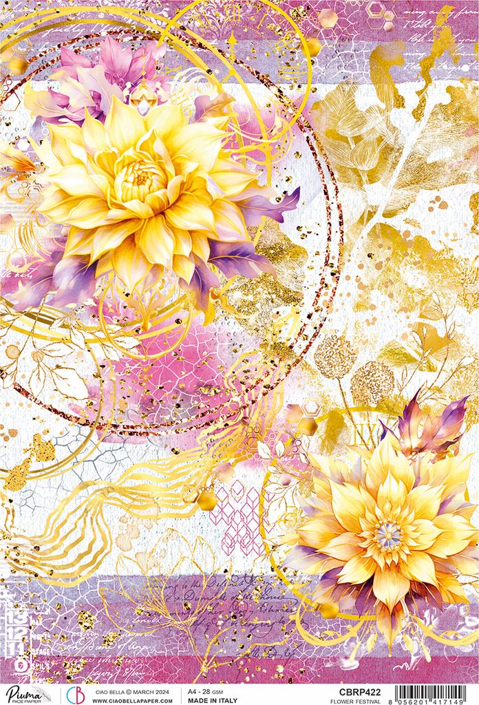 Ciao Bella Motiv Strohseide Ethereal Flower Festival A4 28g/qm Bastelpapier