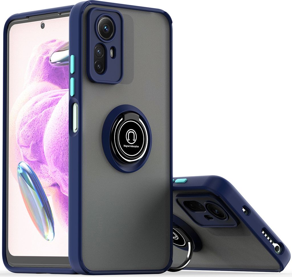 Redmi Note 12S Hülle, Ring Halter Ständer Matte TPU Rahmen Stoßfest Schutzhülle für Xiaomi Redmi Note 12S Blau