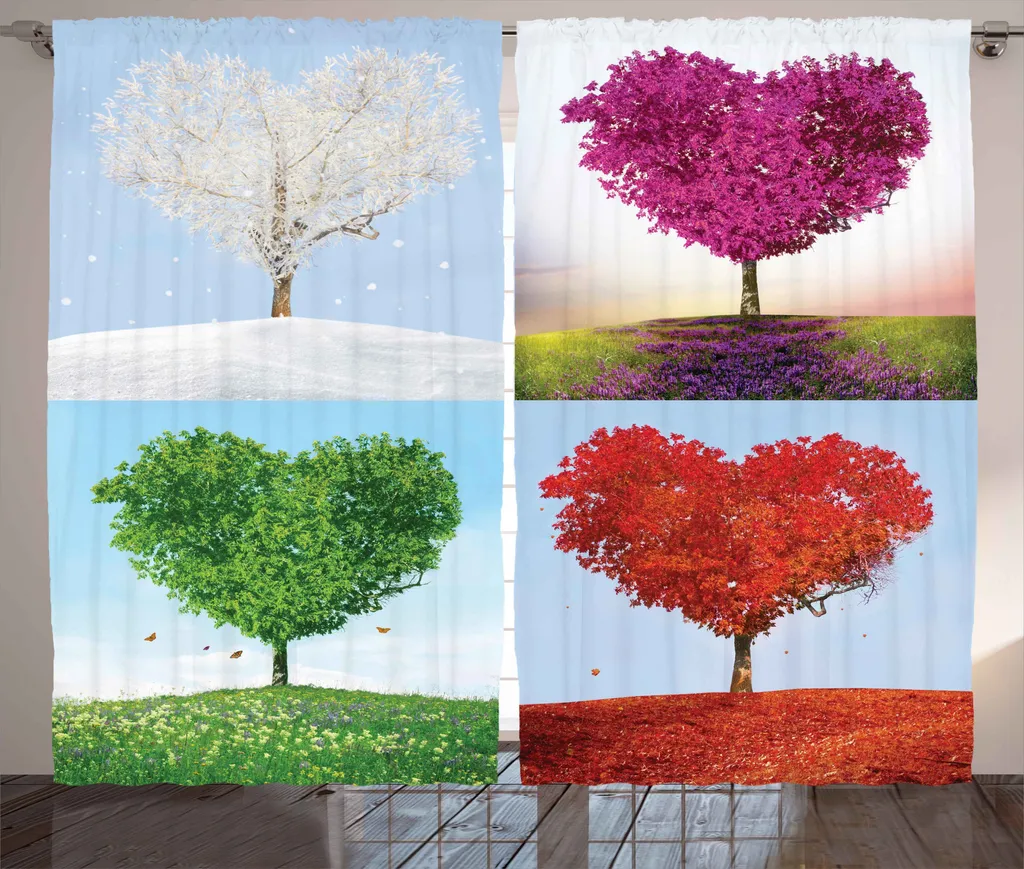 Rideau Motif Cœurs et Arbres avec Boucles et Crochets 280x225 cm Marron