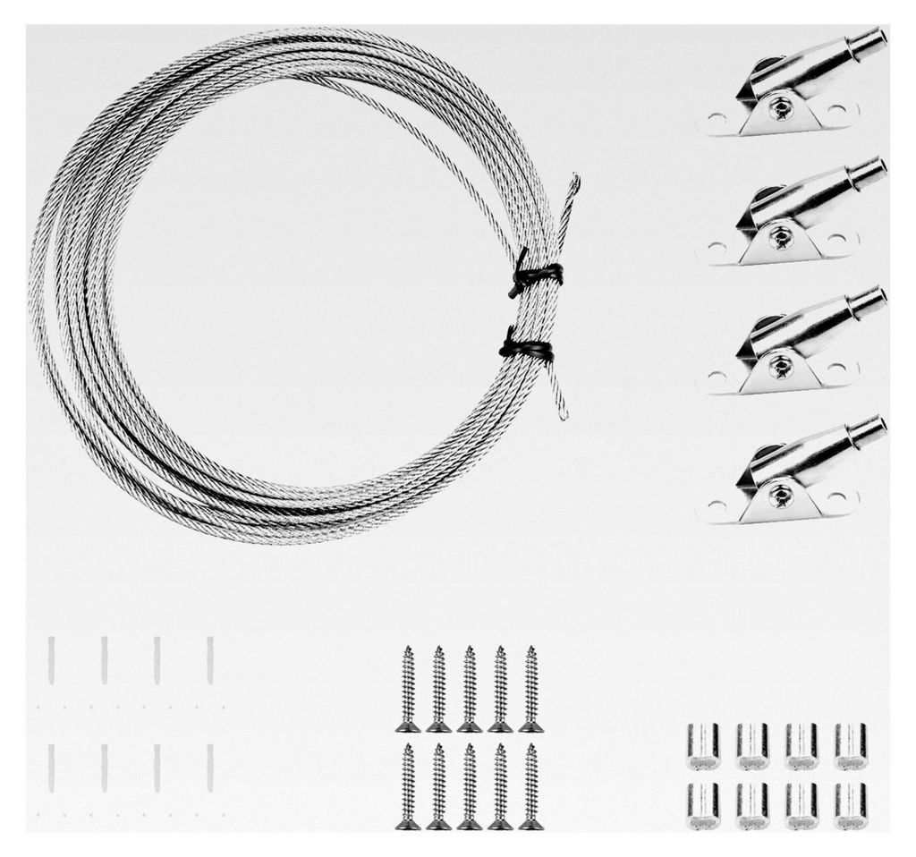 Verstellbares Stahlseil Gardinensystem 10M, Edelstahl Drahtseil Set mit 2 Montageklemmen für Decke und Wand