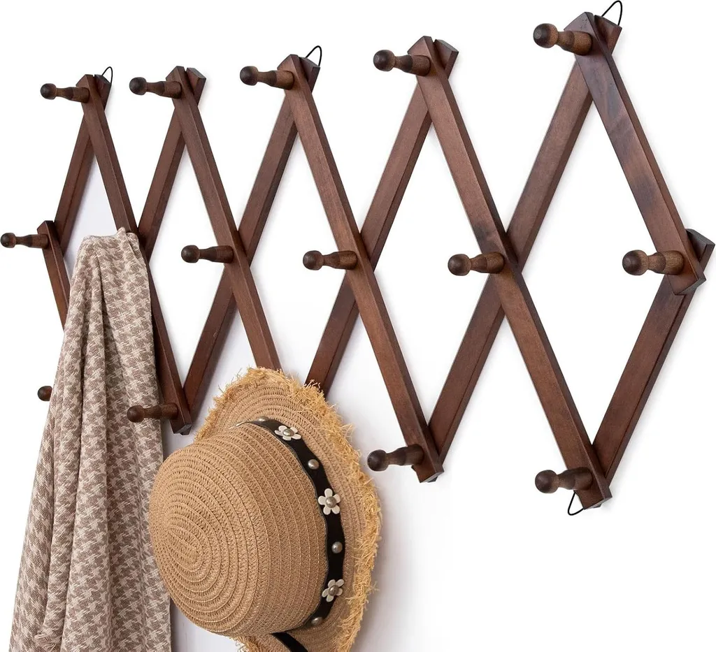 Porte-manteau bois vintage 16 crochets fixes pour gain de place mural
