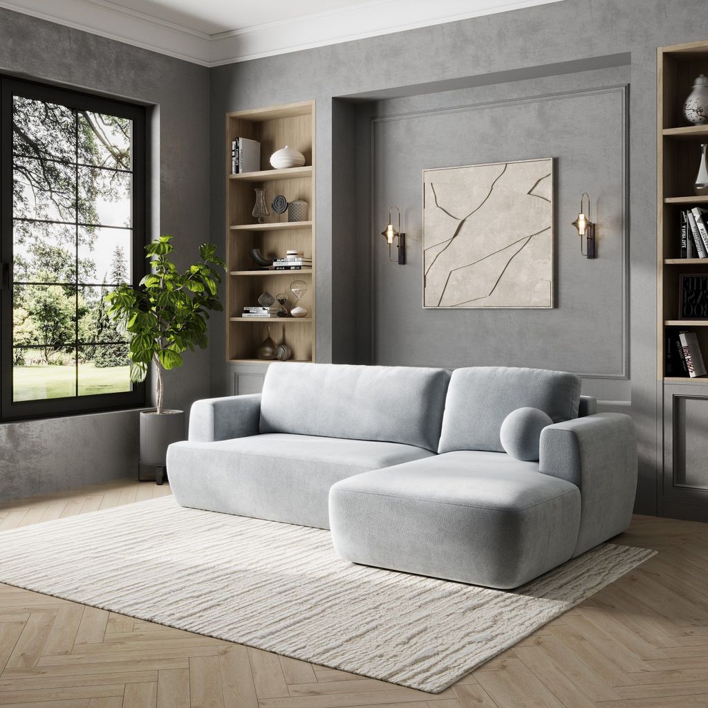 Masseno Ecksofa SENTI K R-S mit Schlaffunktion L-Form, Sofa mit Bettkasten, Wohnzimmersofa, Couch, Soffa, Bettsofa, Couchgarnitur- Hellgrau, PAROS 05