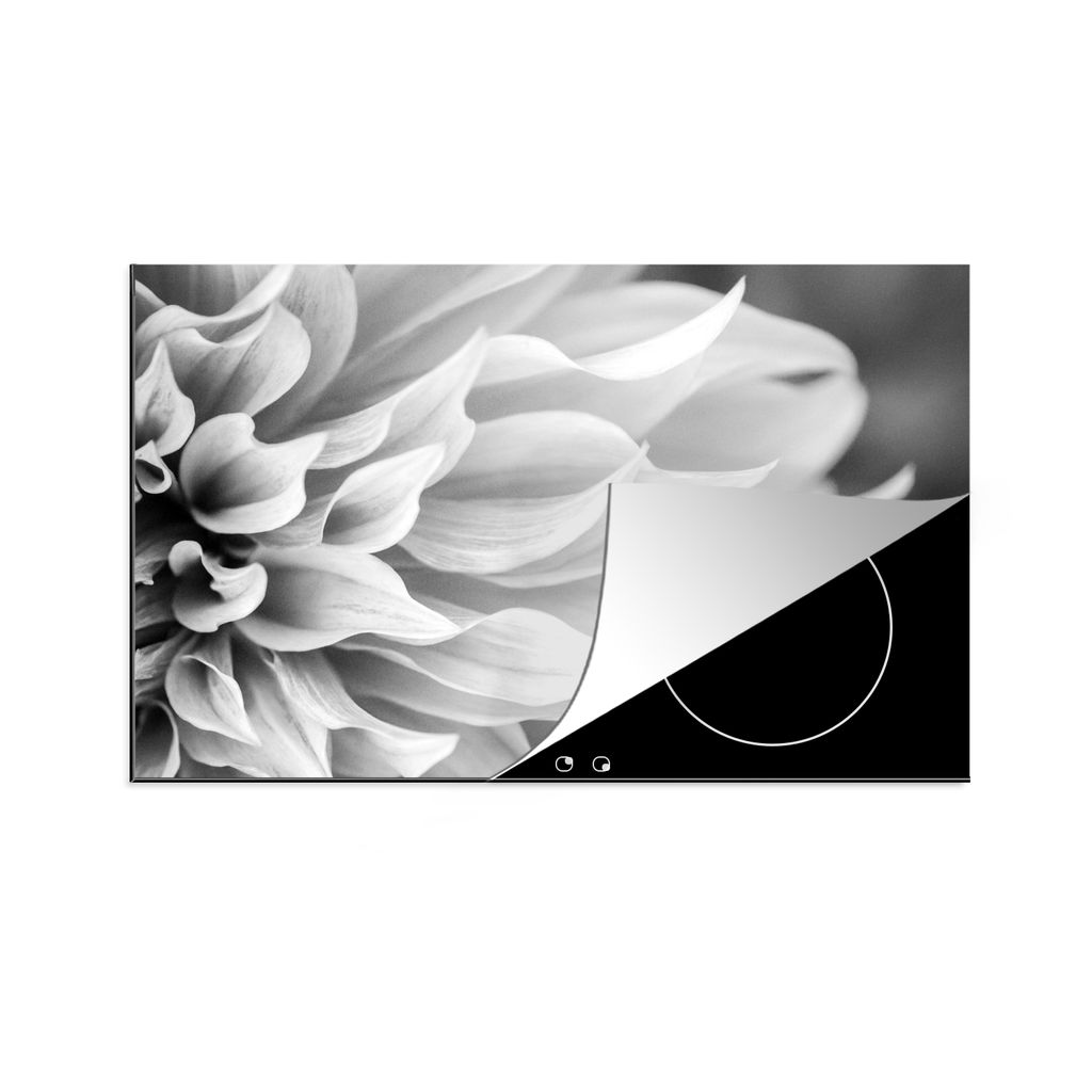 KitchenYeah Herdabdeckplatte Nahaufnahme abstrakte Blume - schwarz und weiß , 78x52cm, Küche Deko, Glaskeramikkochfeld Herdabdeckung, Abdeckpla...