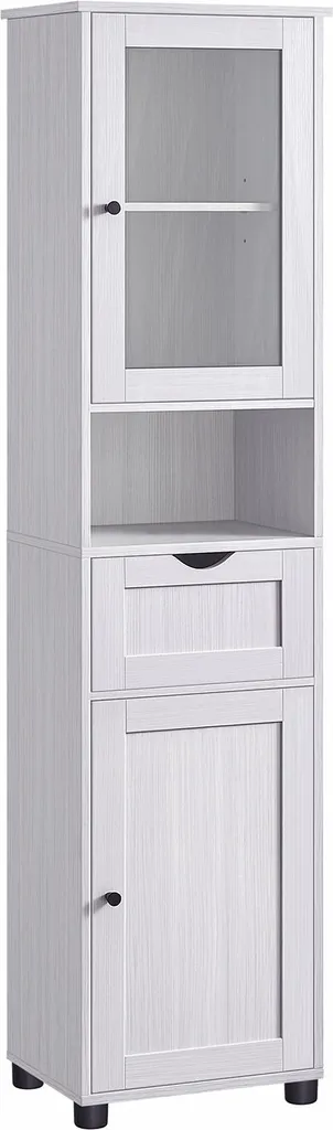 Armoire de salle de bains avec étagères réglables en hauteur blanche