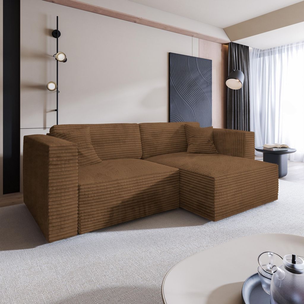 Masseno Ecksofa NERIO T mit Schlaffunktion L-Form, Sofa mit Bettkasten, Wohnzimmersofa, Couch, Soffa, Bettsofa, Couchgarnitur- Orange, TILIA 56