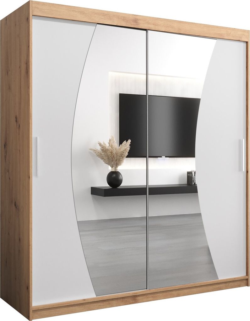 Kleiderschrank, Schiebetürenschrank Schlafzimmer, Schrank mit Spiegel WAVE 180 cm
