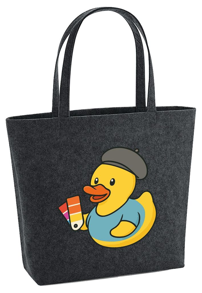 Huuraa Filzshopper Quietscheente Grafikdesign Comic Gummiente 22 Liter Charcoal Melange Filztasche Geschenkidee