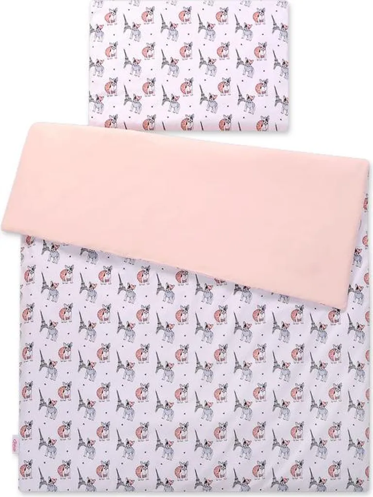 Parure de lit bébé 2 pièces en coton motif bouledogues blancs 100x135cm
