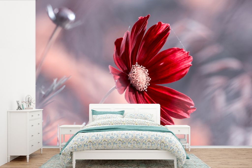 MuchoWow Fototapete für Wohnzimmer oder Schlafzimmer Wandtapete Vinyl Motivtapete Blumen - Rot - Natur - Pflanzen - 525x350 cm - Das Hintergrund...