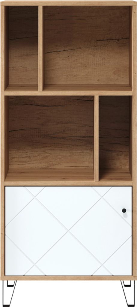 Highboard Wohnzimmer TORINO-19 in Artisan Eiche Nb. mit weiß matt, B/H/T: ca. 63/136/40 cm