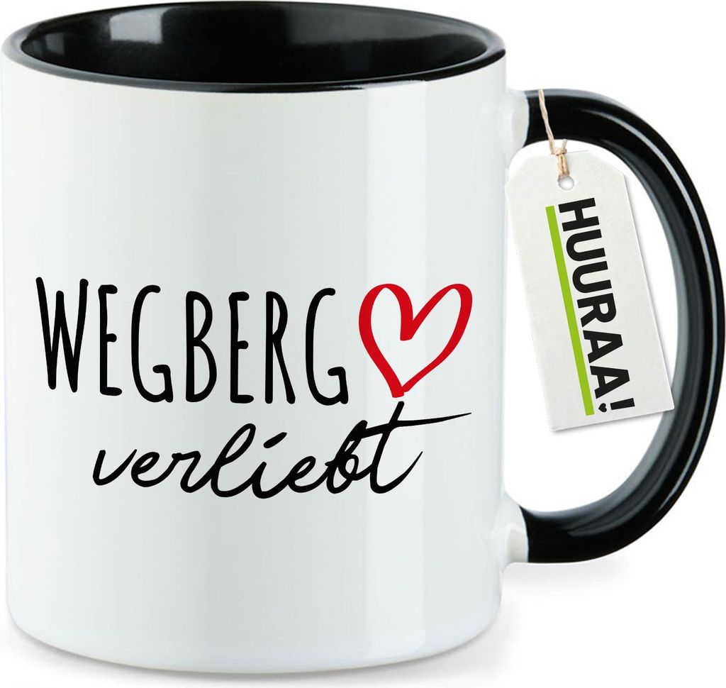 Huuraa Kaffeetasse Wegberg verliebt 330ml Schwarz Keramik Kaffeebecher Geschenkidee