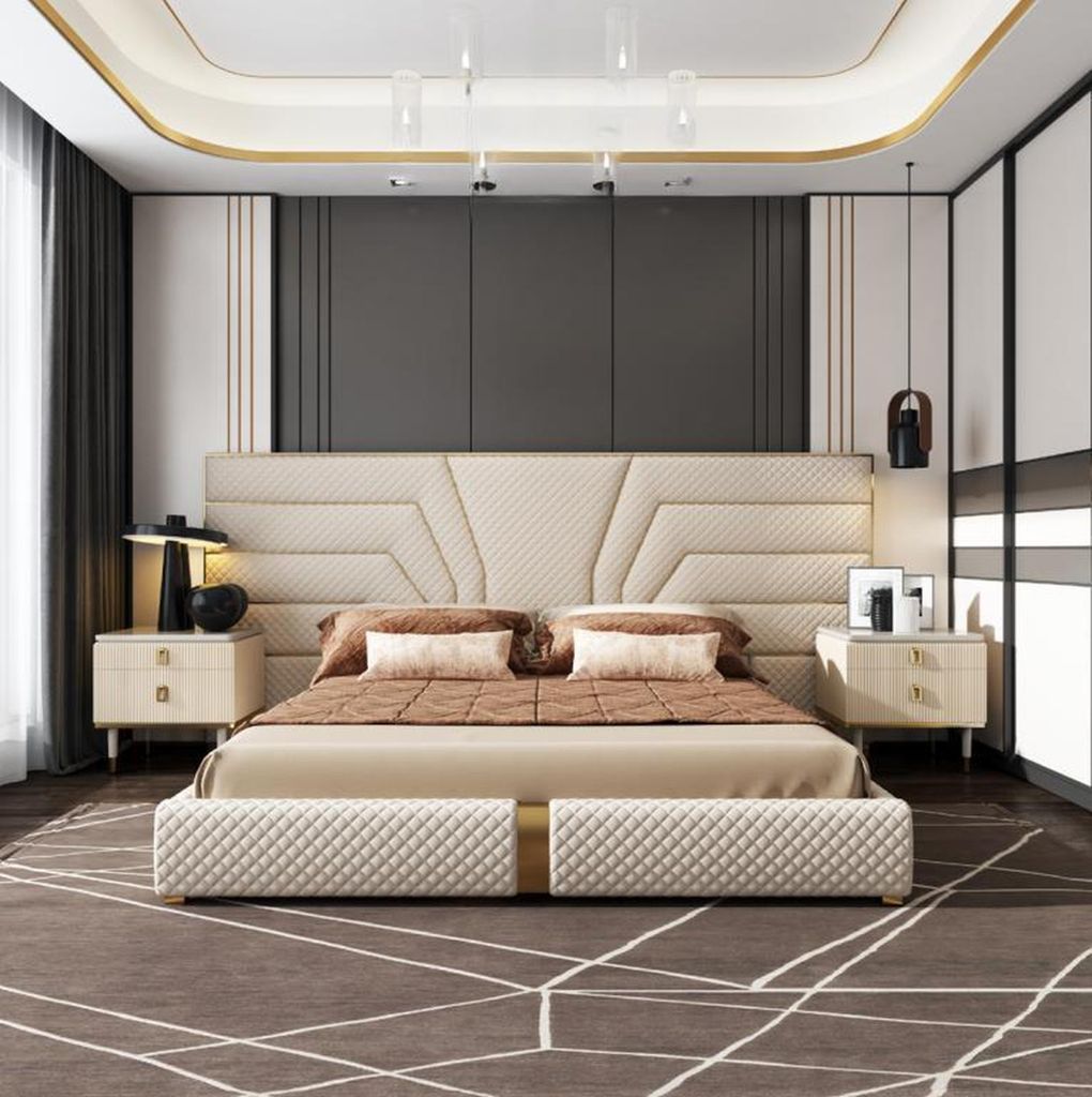 Schlafzimmer Modern Holz Textil Betten Bett Polsterbett Luxus Doppel