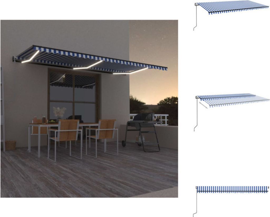 vidaXL Automatische Markise mit LED & Windsensor 600x300 Blau und Weiß - Markisen