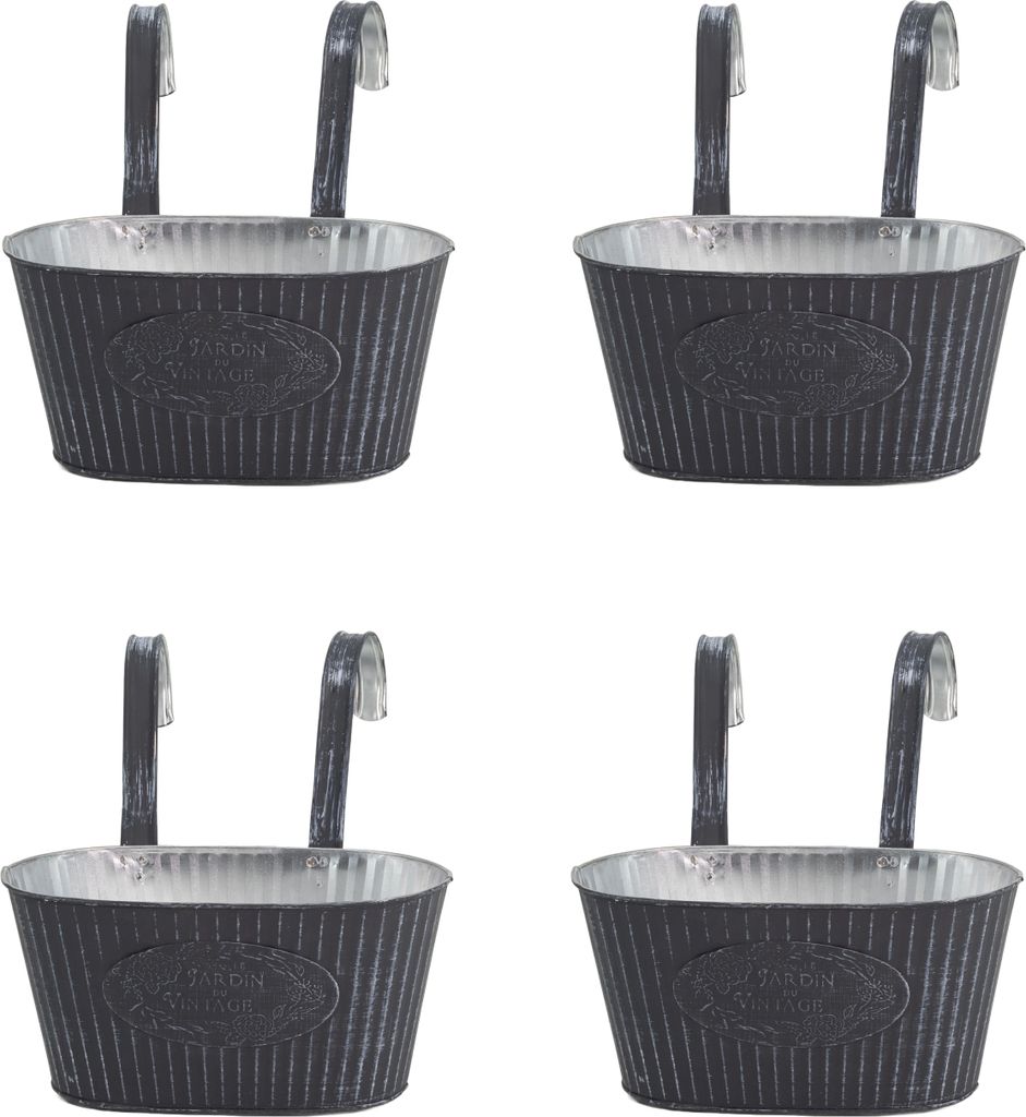 Metall Hängetopf grau mit 2 Henkel 25 x 13cm - 4 Stück Blumentopf hängend Balkon Pflanz-Schale