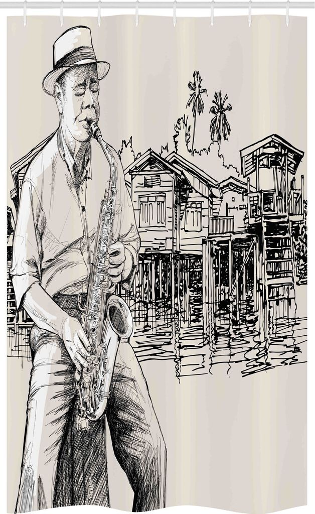 ABAKUHAUS Jazz Schmaler Duschvorhang, River Bank Palmen, Badezimmer Deko Set aus Stoff mit Haken, 120 x 180 cm, Schwarz Beige