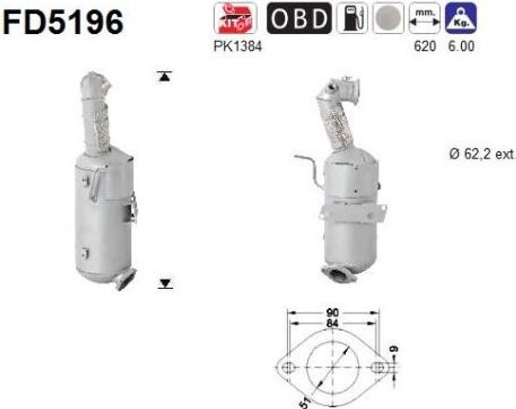 AS FD5196 Dieselpartikelfilter Rußpartikelfilter DPF für OPEL Astra J Sports Tourer (P10) Euro 5 Abgasanlage Diesel