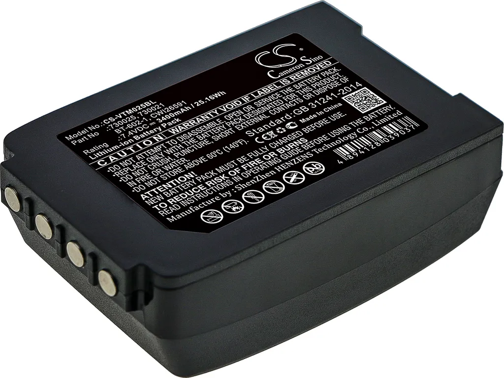 Batterie Vocollect Talkman T2 T2X remplace 730021 BT-602-1 de 2400mAh