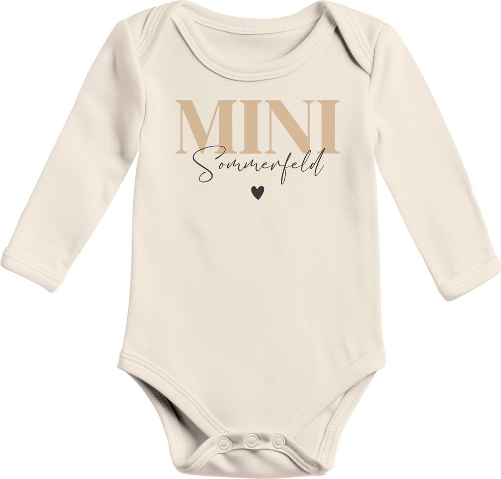 Baby Body Langarm Schriftzug Mini personalisiert mit Familienname Wunschname Geschenk Geburt Taufe Baumwolle SpecialMe