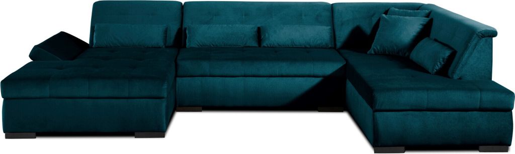 Lisa Design VERMONT, Panorama-Ecksofa in U-Form, XXL, aus Velours, rechts , Entenblau