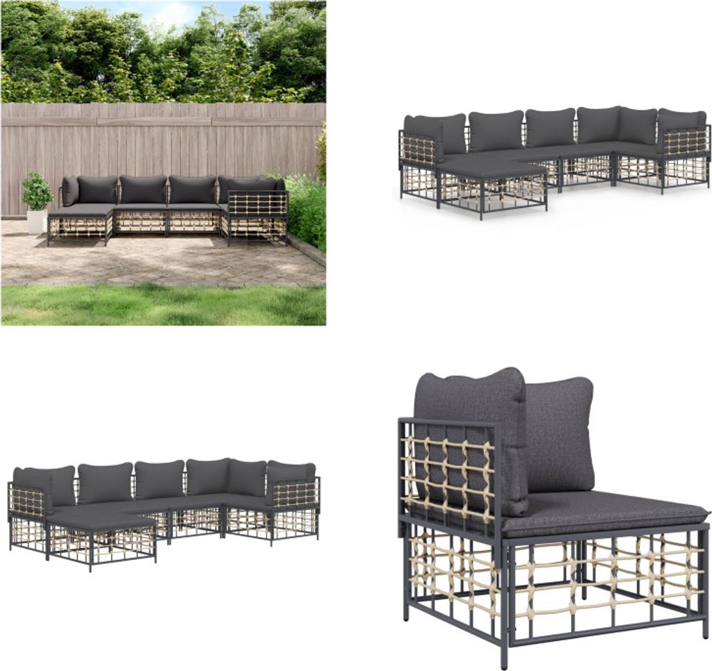 vidaXL 6 tlg. Garten Lounge Set mit Kissen Anthrazit Poly Rattan - Garten Lounge Set - Garten Lounge Sets - Lounge Set - Gartenmöbel