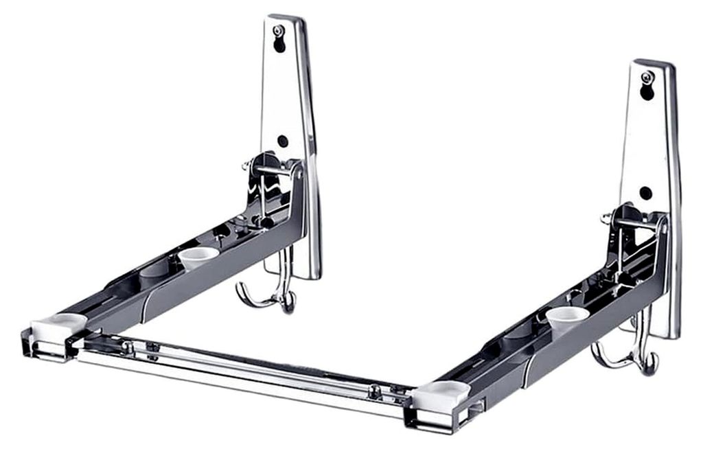 Mikrowellenhalterung aus Edelstahl mit klappbaren Halterungen, verstellbare Regalstütze für über 60 kg, platzsparendes Design mit Haken, Silber