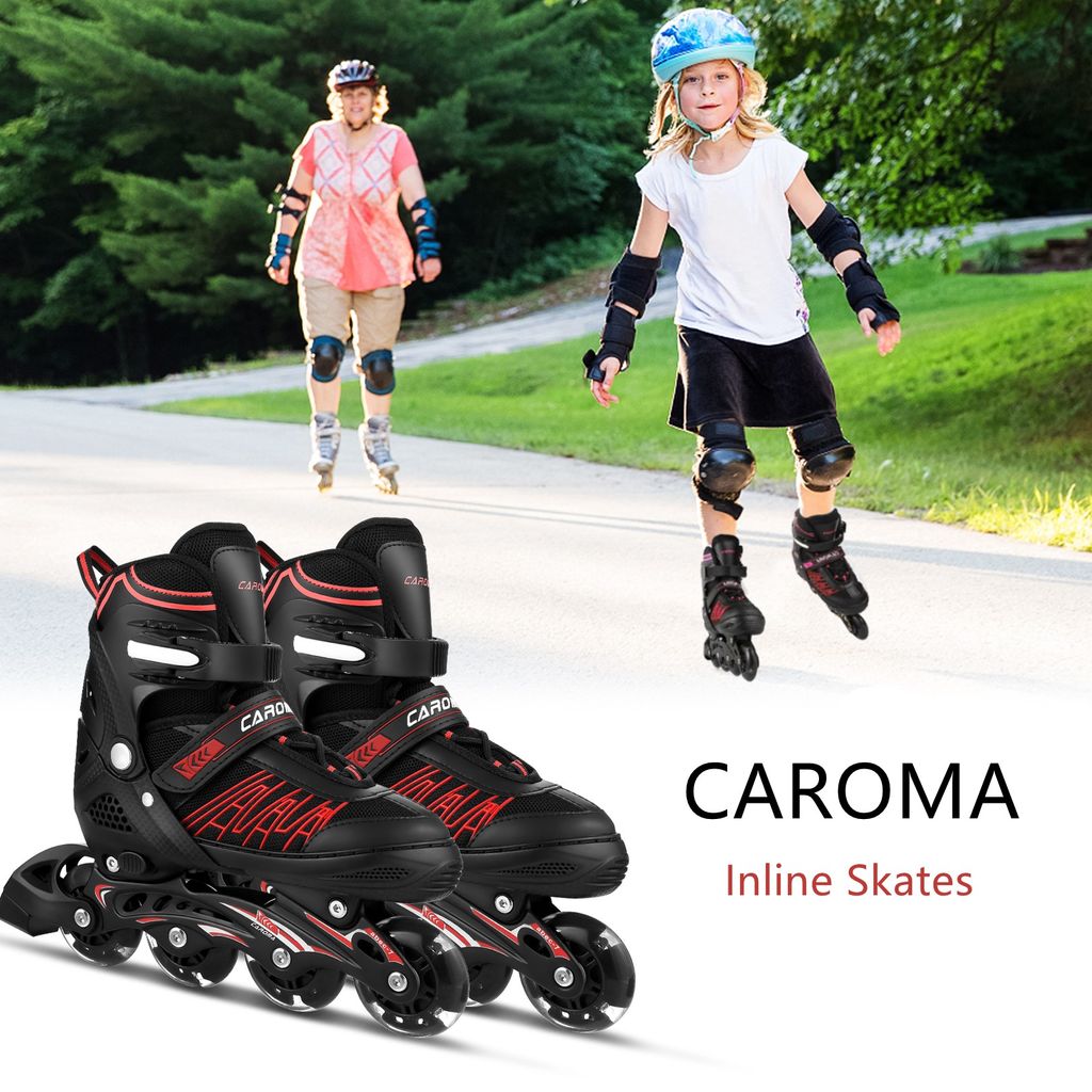 Caroma Inline Skates Verstellbar Rollschuhe mit LED Rädern für Kinder Erwachsene 