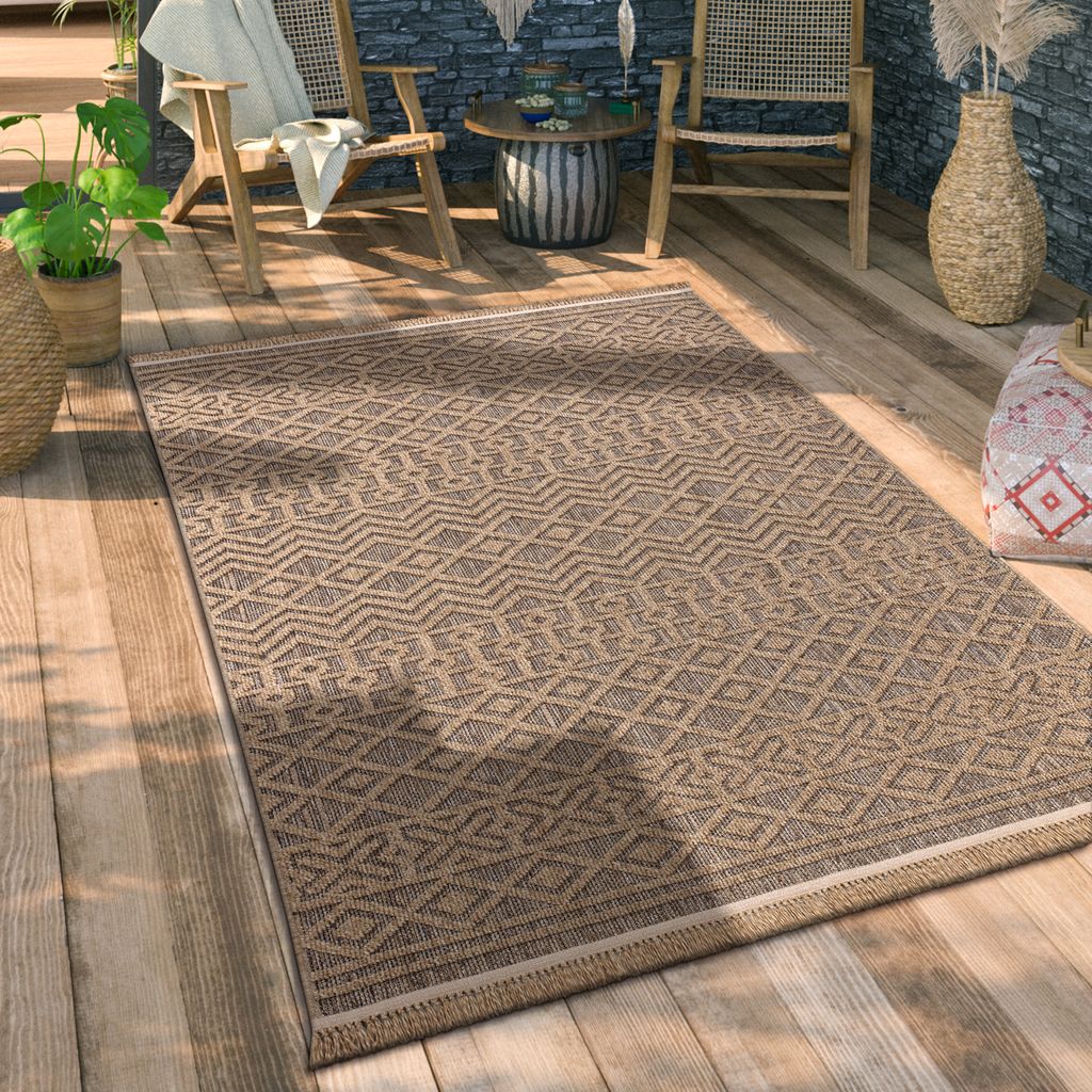 Outdoor Teppich wetterfest & langlebig Modern Jute-Sisal-Optik Terrasse & Balkon Grösse 160x220 cm