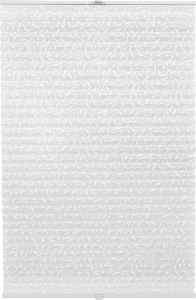Plissee Printed Maßanfertigung Klemmfix Farbe: Weiß Motiv Leaves, Größe: B): 51-60 cm, H): 101-150 cm