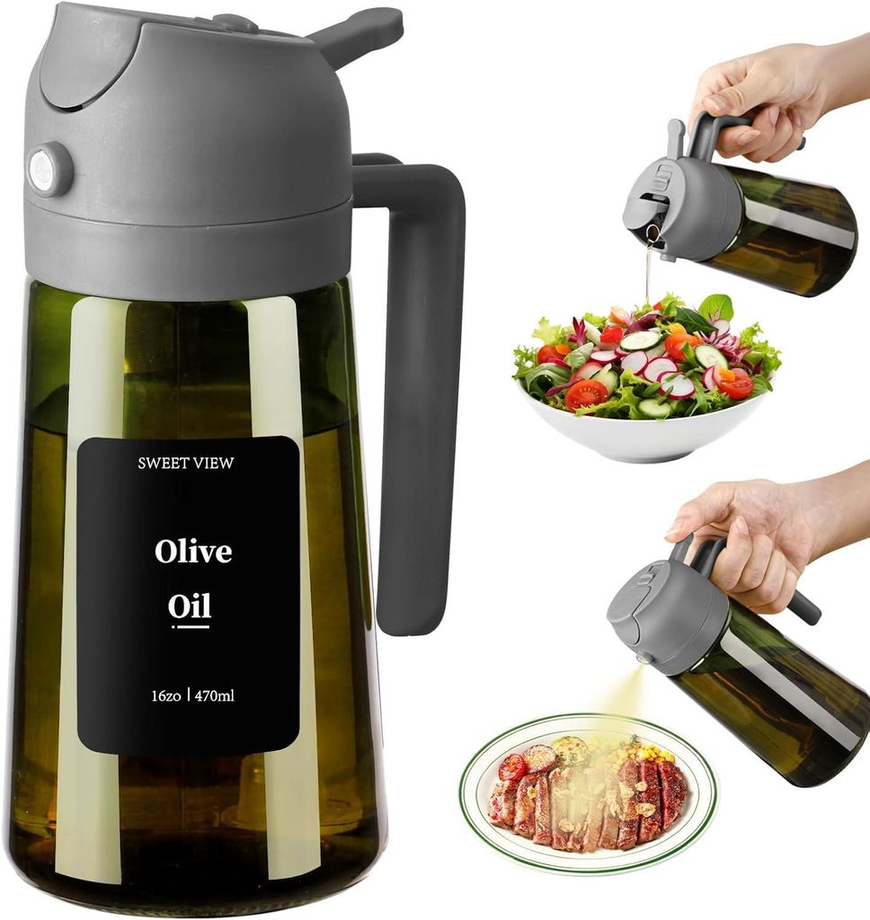 Olivenölspender 470 Ml, Lichtdichtes Olivenölglas Mit Sprühfunktion, Für Gesunde Ernährung Und Präzises Würzen In Küche, Luftfritteuse Und ...