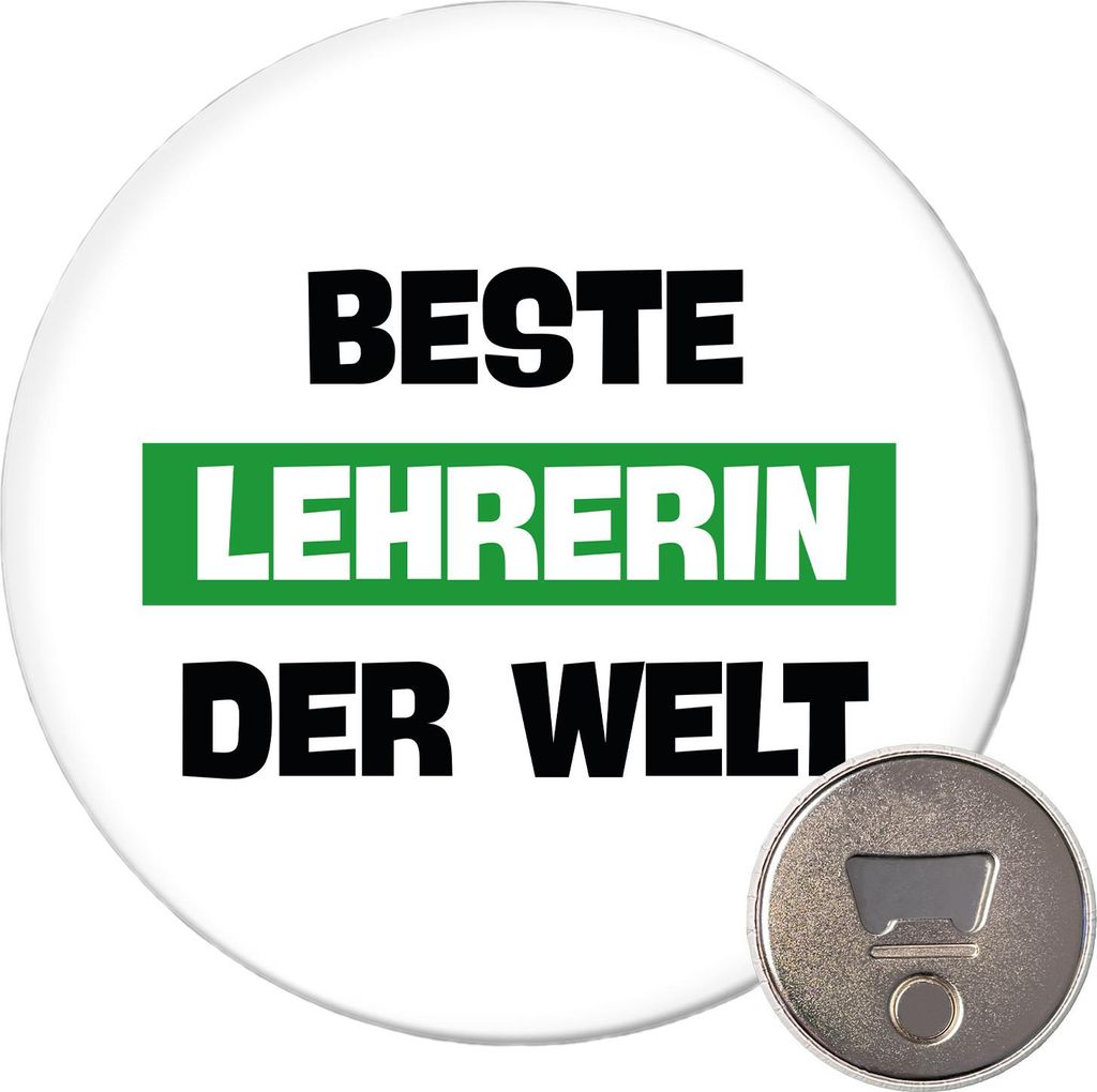Huuraa Magnet Beste Lehrerin der Welt 59mm Kühlschrankmagnet rund Flaschenöffner Geschenkidee