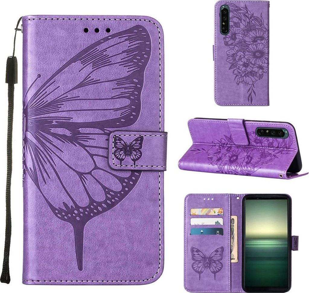 Mobigear Butterfly Sony Xperia 1 IV Hülle Klapphülle Geldbörse - Lila