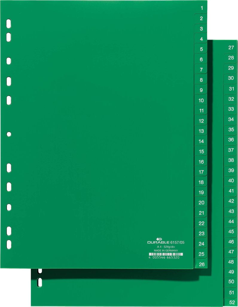 DURABLE Register A4 52-tlg. 1-26+27-52 geprägt PP, 615705 Produktbild 