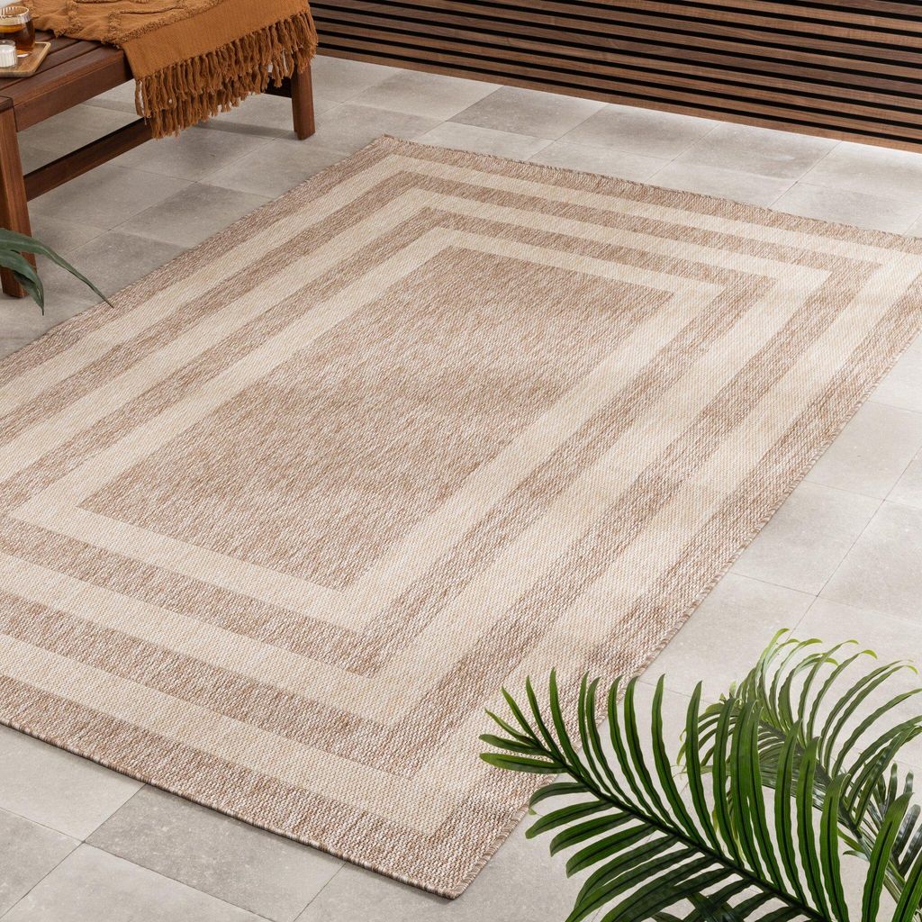 Volero - Outdoor Teppich - Sierra Frame Beige Creme - 120x170 cm - Wohnzimmer, Esszimmer, Balkon, Garten, Terrasse, Wintergarten - Boho, Modern