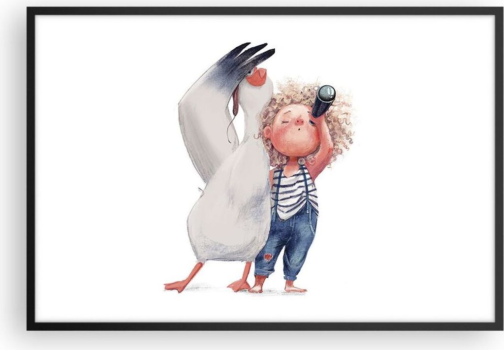 Gerahmtes Poster - Schwarzer Rahmen - Albatros Kind Bild - 91,5x61 cm - Wand Bild - Wanddeko - Wandbilder - Kunstposter - Wandposter - Bilderrahmen...