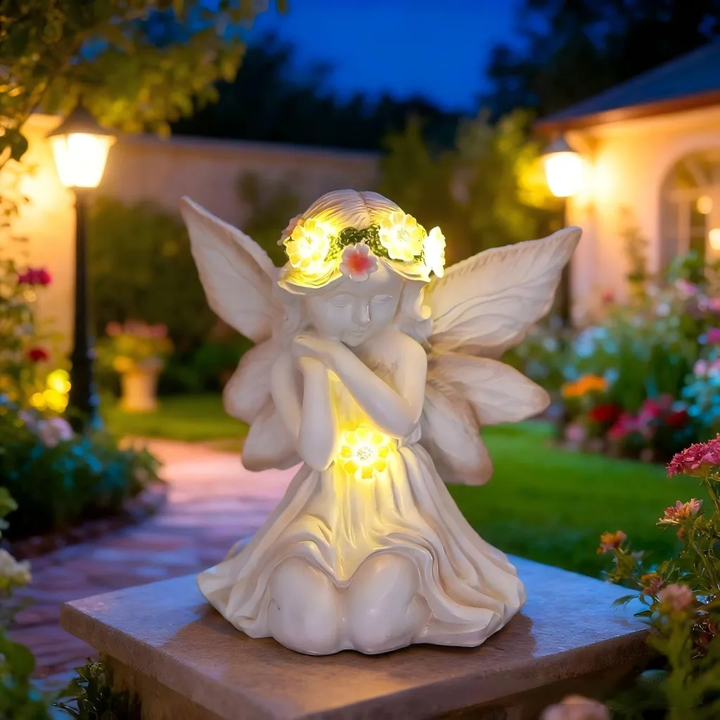 Figurine ange de jardin solaire Modèle 5, statue led extérieure
