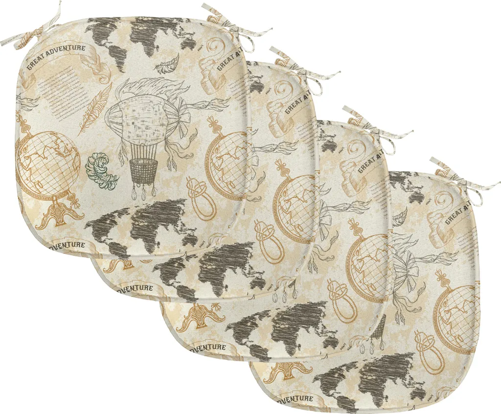 Abakuhaus Lot de 4 Galettes de Chaise 40x40 cm Weltkarte Vintage Beige