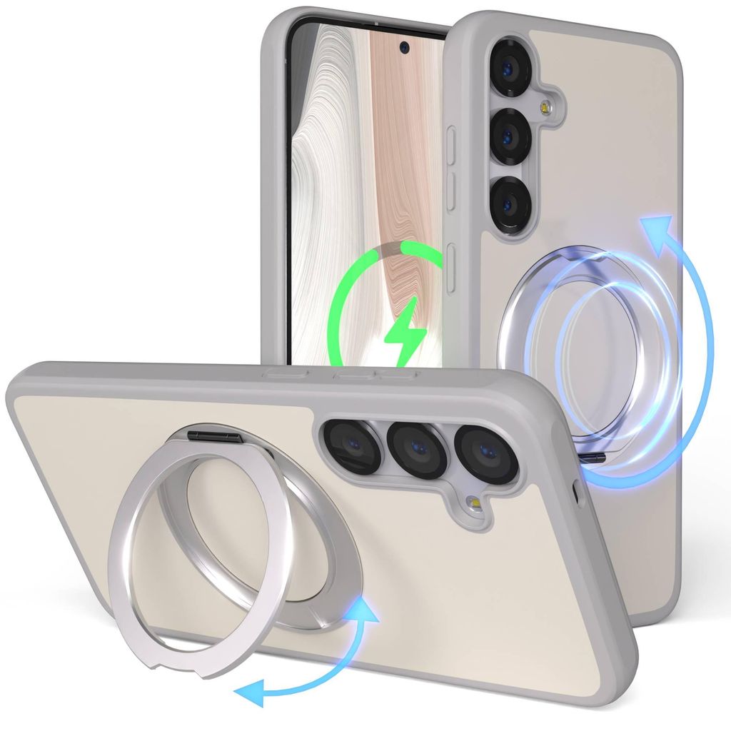 EAZY CASE - MagSafe Handyhülle für Samsung Galaxy S25 Plus, Ring zum Aufstellen, 360° drehbar, Magsafe Silikonhülle zum Aufstellen, stoßfest C...