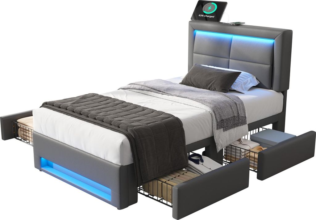 Lit rembourré 90x190 cm, avec connexion USB , avec Image du produit 
