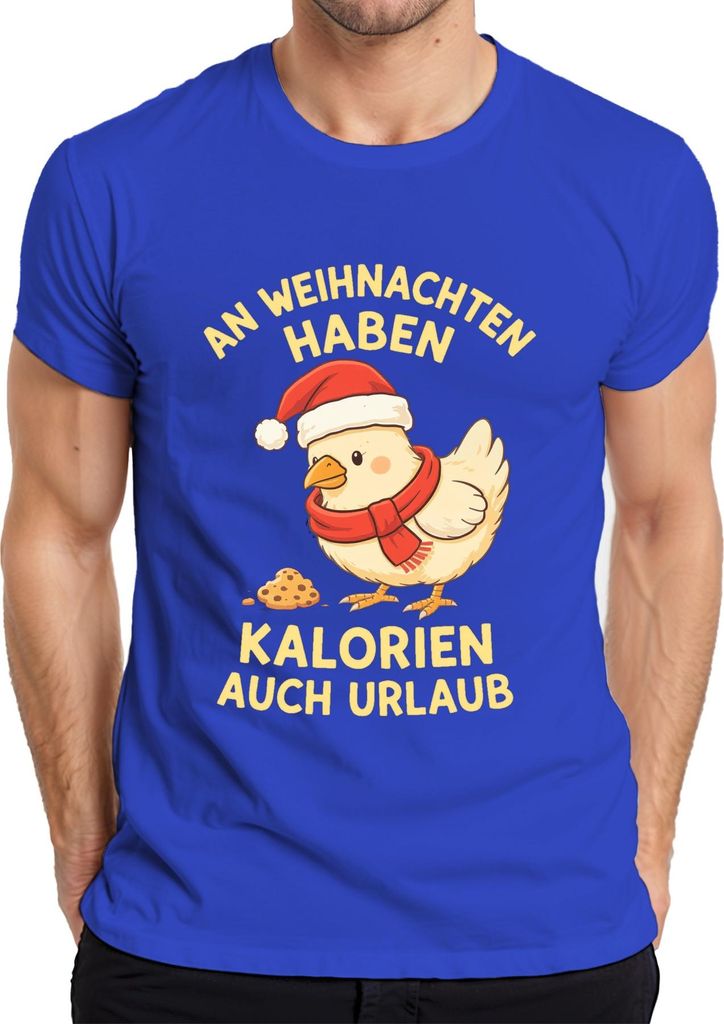 Kalorien haben Urlaub Weihnachten Küken lustig Geschenk Herren T-Shirt, Blau, M