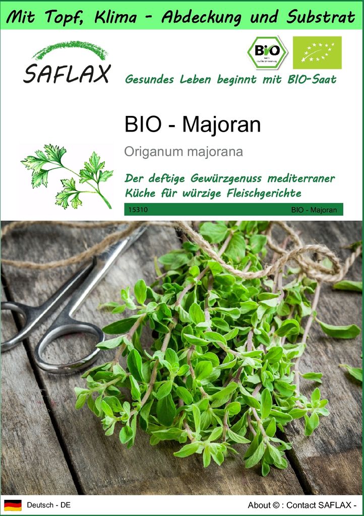SAFLAX Garden to go - BIO - Majoran - Origanum majorana - 700 Samen - Mit Topf, Klima - Deckel und Anzuchtsubstrat