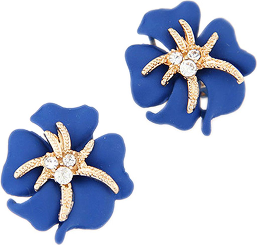 Elegante Damen-Ohrstecker mit Blumen-Seestern-Charm, Strass-Ohrstecker, modisches Geschenk-Blau