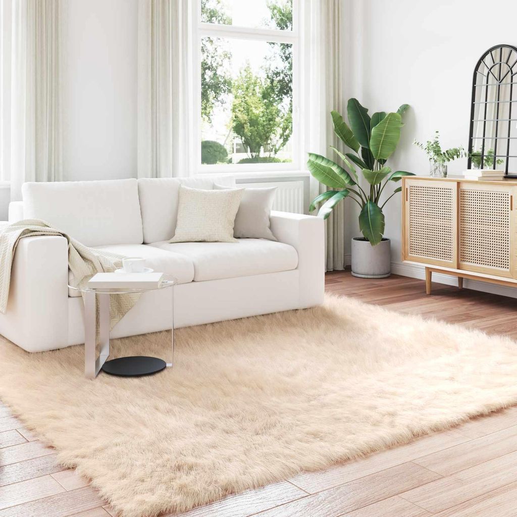 vidaXL Teppich aus Kunstschaffell TAFALLA Beige 200 x 200 cm Polyester