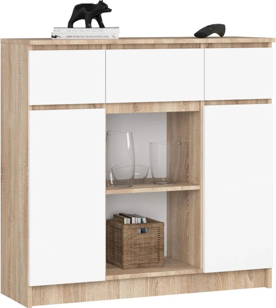 Kommode mit Schubladen und Türen, JUNIPER - Sonoma Eiche / Weiß